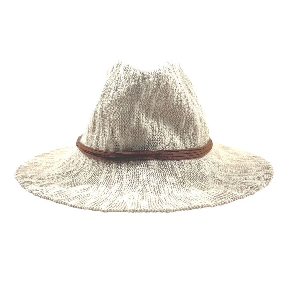 Hinge Womens Knit Fedora Sun Hat Oatmeal Beige Brown Band One Size Boho EUC